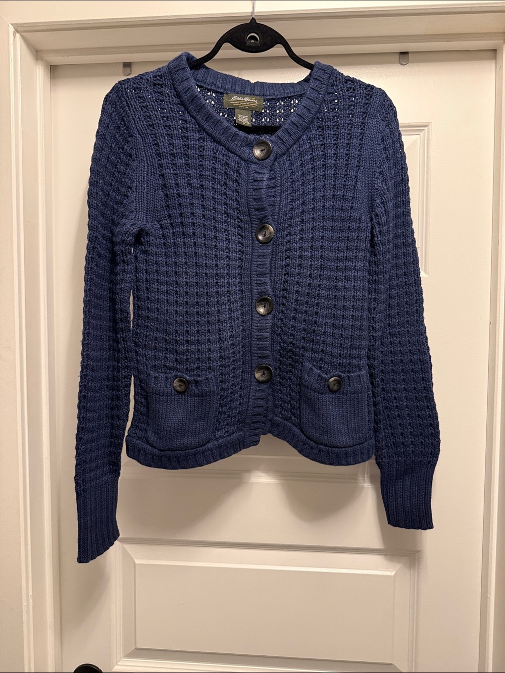 Denver Hayes Cable Knit Navy Button-Front Sweater Cardigan